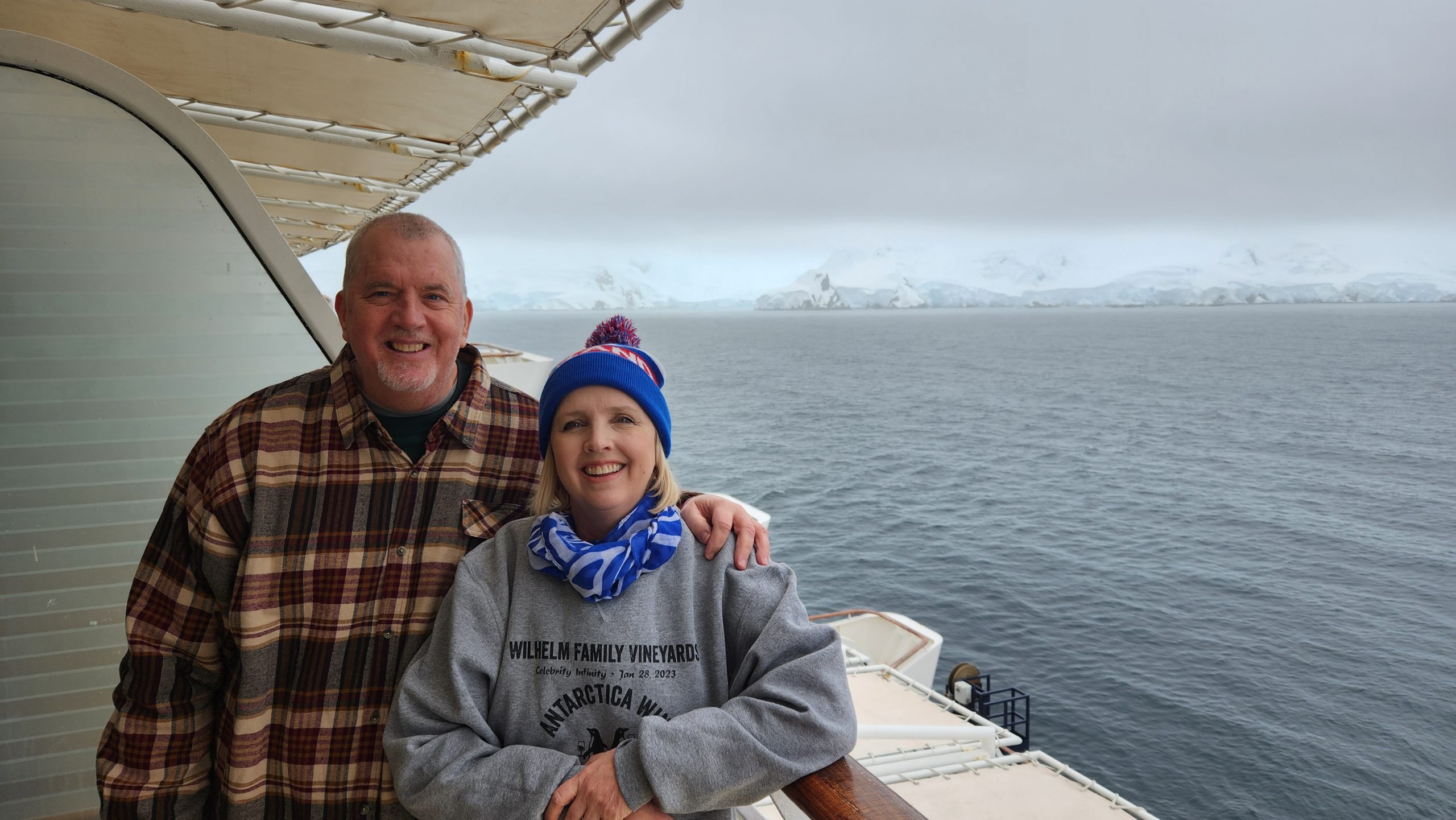 Suzanne and Steve Klasen cruising Antarctica during their 2023 South America voyage