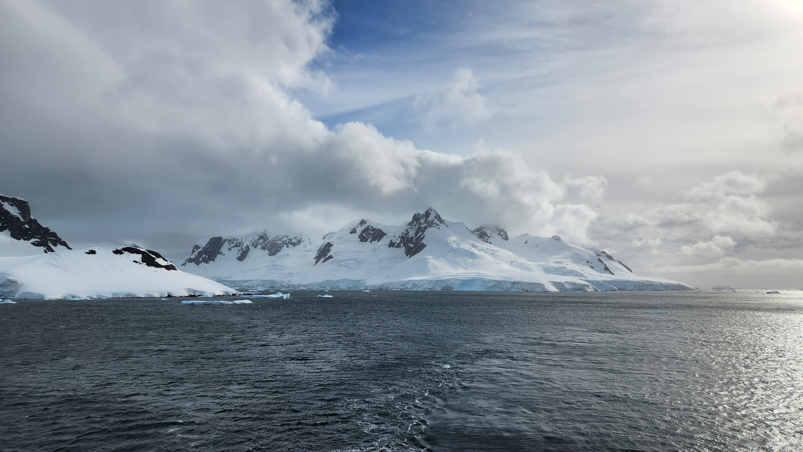 Antarctic Peninsula mountains and ice viewed from the sea