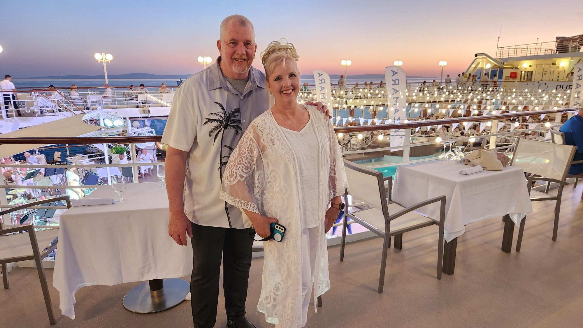 Steve and Suzanne aboard Azamara at sunset